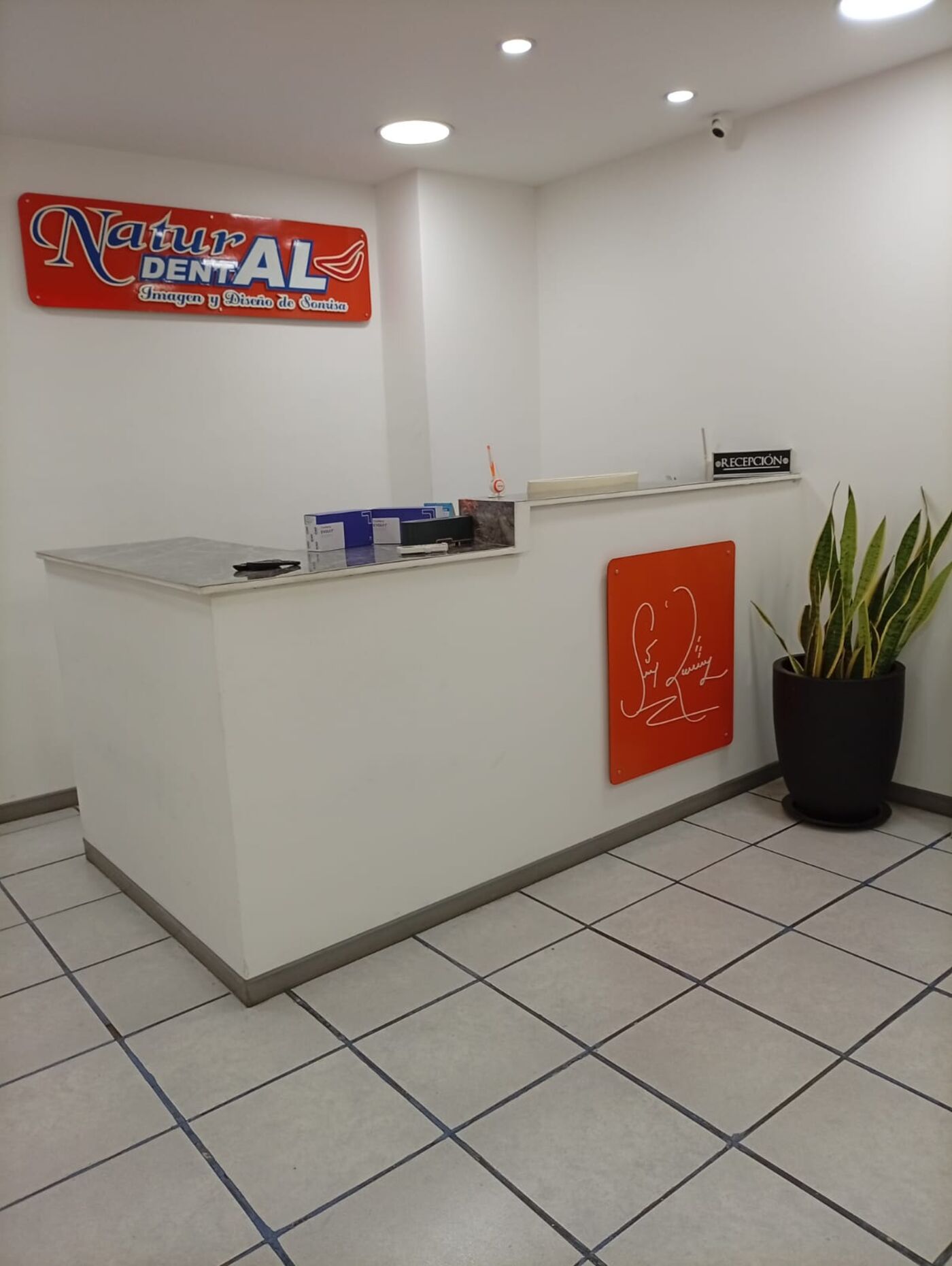 Recepción de NaturDental con el logo del centro